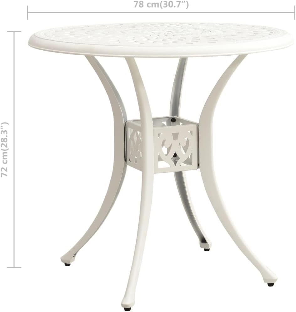 vidaXL White Patio Table with Umbrella Hole - Round Cast Aluminium Outdoor Table