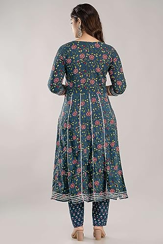 Women's Rayon Embroidered Anarkali Kurti with Pant and Dupatta Set-6192