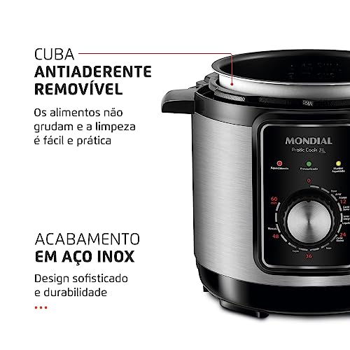 Panela de Pressão Elétrica Mondial, Pratic Cook 3L, 220V, Preto, 700W - PE-47-3L-I