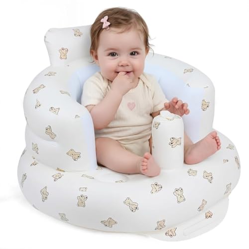 Image of Inflatable Baby Support Seat | 100% Safe Blow Up Chair with Built-in Air Pump | Blow Up Babies Chair for Sitting,Home, Travel,Feeding & Playtime | Bear for 3-36 Months