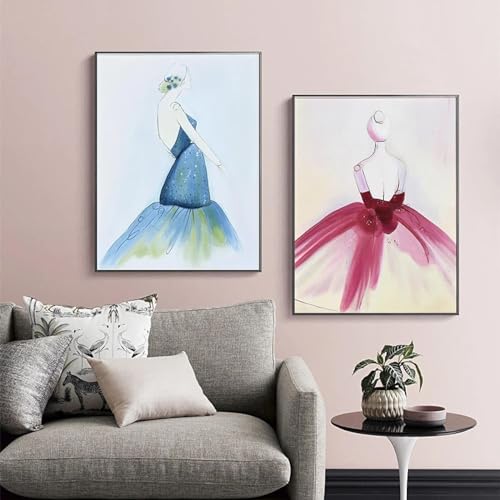 Affiches colorées abstraites femme peinture toile 35x50 cm lot de 2