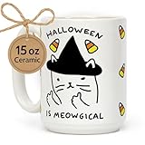 LookHUMAN Halloween Coffee Mug - Halloween Is Meowgical Mugs, Spooky Coffee Mug | Cup Gifts Idea, 15 Ounce