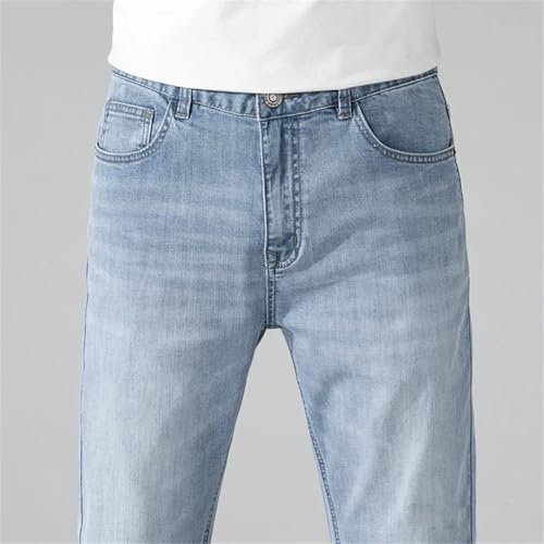 Men Straight Light Blue Business Casual Full Length Trousers Stretch Extended Length Extra Long Jeans2