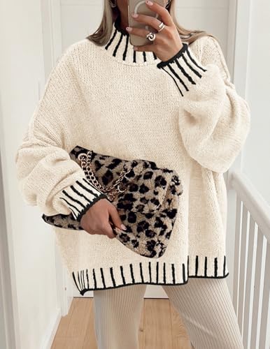 PRETTYGARDEN Women's 2025 Fall Oversized Pullover Sweaters Long Sleeve Mock Neck Chunky Knit Jumper Tops Winter Clothing4