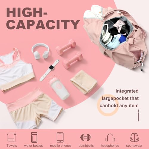 Geerlaqaly gym bag for women,lightweight crossbody with shoe compartment、wet pocket, weekend overnight, swimming、yoga,white3