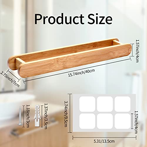 2 Pieces Wooden Towel Holder Kit No Drilling Bamboo Towel Holder Bamboo Guest Towel Holder Self Adhesive Sticky White Expansion Tube For Bathroom Kitchen Living Room #TOP1