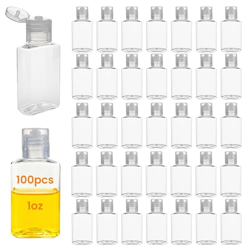 Ainiktozoon 100 Pcs 1 oz Small Travel Bottles for Toiletries,Liquid,Shampoo,Lotion,Cream - Empty Hand Sanitizer Bottles with Flip Caps,Clear Plastic Travel Size Containers Leak Proof Refillable