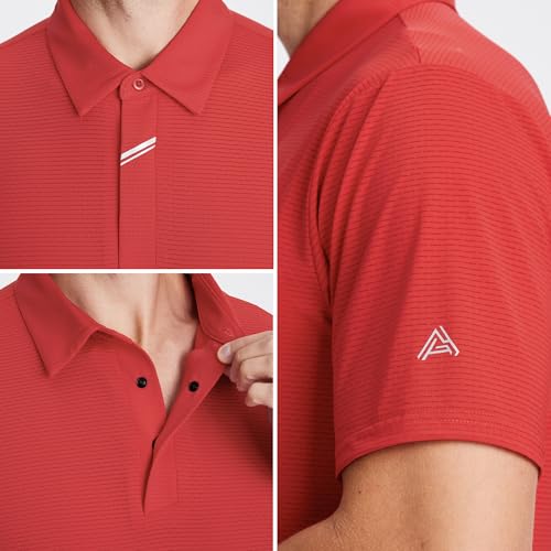 SAMERM Golf Shirts for Men Super Stretch Jacquard Dry Fit Golf Polo Moisture Wicking Short Sleeve Polo Shirts for Men,Red M — view 3
