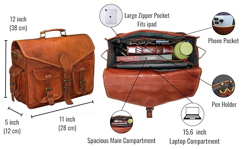 Maletín de cuero marrón para laptop de 15 pulgadas miniatura 7