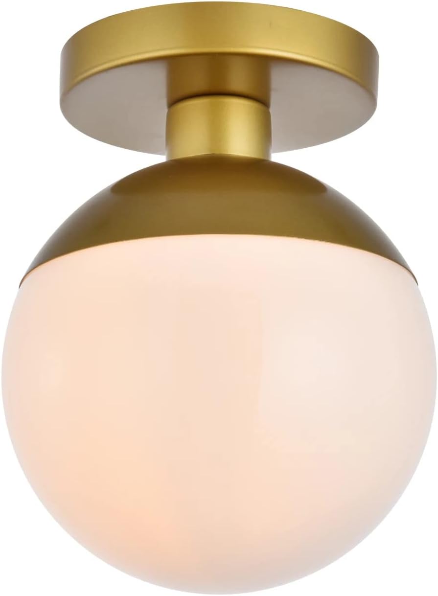 Eclipse 1-Light Metal & Glass Flush Mount in Frosted White/Brass