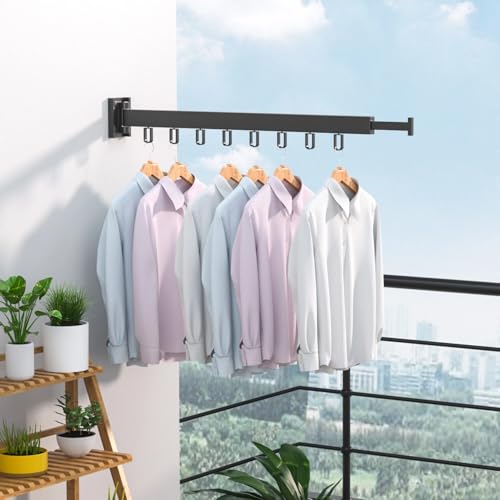 LiveGo Retractable Wall Mounted Clothes Drying Rack - Foldable Garment Organizer, Heavy Duty 200lb Capacity, 60cm Black One-fold