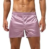 FEESHOW Herren Boxershorts Schlafanzughose Boxer Briefs Trunks Unterwäsche Satin Basic Locker Rosa C XL