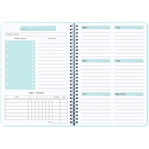 Undated Weekly Planner- Weekly Goals Notebook, A5 To Do List Planner, Habit Tracker Journal with Spiral Binding, 5.7 x 8.0 inches Cover