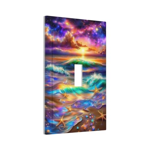 Decorative Switch Covers Plate Colorful Sunset Starfish Beach Shells 1 Gang Wall Plate Oversized Single Toggle Wall Cover Plate Jumbo Electrical Light Switch Plate Faceplate for Home Decor