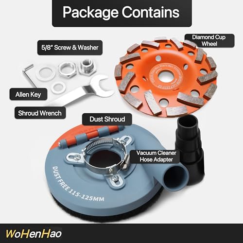 Wohenhao Dust Shroud for Angle Grinder 4.5-5 inch + Diamond Grinding Cup Wheel 5 inch, Universal Surface Grinding Shroud with Grinding Wheel for Concrete Surface, Cement, Marble, Rock, Granite by Wohenhao - Image 5