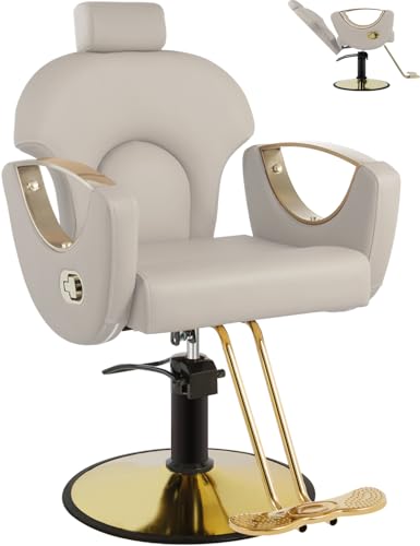 MIMWOW Gray Salon Chair for Hair Stylist, Reclining Barber Chair