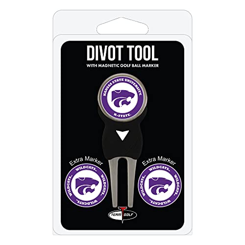 Team Golf NCAA Kansas State Wildcats Divot Tool Pack With 3 Golf Ball Markers Divot Tool with 3 Golf Ball Markers Pack, Markers are Removable Magnetic Double-Sided Enamel