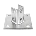 OhLectric Single Standard Strut Channel Post Base with 4 Mounting Holes for 1-? inch Strut - Galvanized Steel Heavy Duty Fence Post Base - Corner Orientation - 4 x 6 inch Base - OL-48034