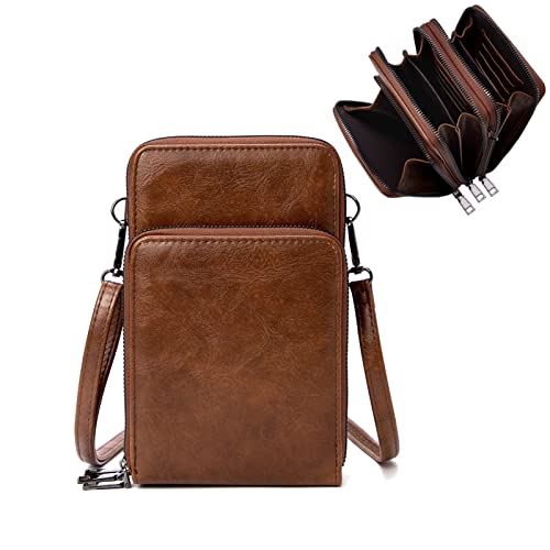 Image of myfriday Small Cell Phone Crossbody Bag, Multi-pocket & 6 Card Slots | 6 card slots, multi-pocket zipper layout and soft synthetic leather keep phone, lipstick, coins and keys ready outdoors