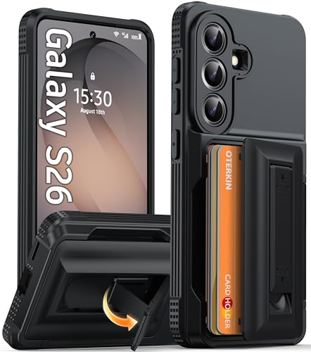 Oterkin for Samsung Galaxy S26 Wallet Case [4-5 Card Holder] [Kickstand] [RFID Blocking] [Full Camera Protection] [Military Grade Protection] Shockproof Rugged Phone Case for S26 Black