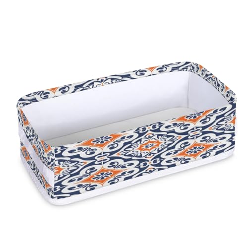 Tablerazzi Toilet Tank Topper Paper Basket with Handle, Boho Mexican Bathroom Storage Basket for Organizing, Mexican Tile Small Fabric Storage Bins for Bathroom Decor