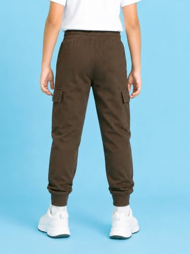 Image of KiddoPanti Boys Cotton Joggers | 100% Cotton Single Jersey | 2 Side Cargo Pockets with Flap | Elasticated Waist Band with Functional Drawcord | Soft & Breathable Track Pants