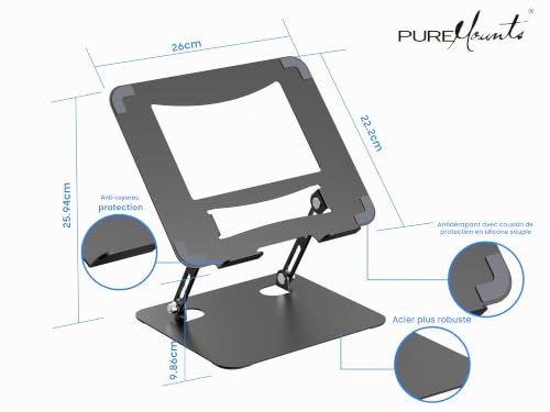PureMounts Support pour Ordinateur Portable Réglable en Hauteur, Pliable & Ergonomique pour Home Office, Base pivotante à 360°, Support pour avec Ventilation, Patins antidérapants, Noir – vue 8