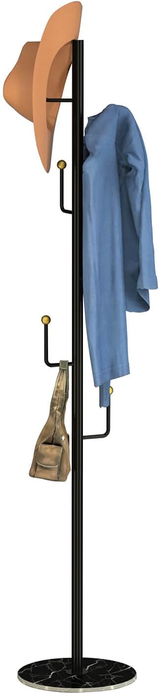 ZYWH Coat Rack,67-inch Modern Metal Coat Rack,Hall Coat Tree With 6 Hooks for Coats Hats,Bags Purse for Entryway,Hallway,Rlack,Bedroom,Office,With Stable Marble Base
