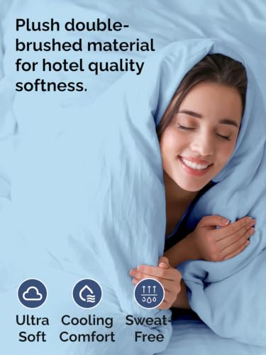 Image of Duvet Cover Queen Size - Soft 3 Piece with Zipper Closure - Sky Blue