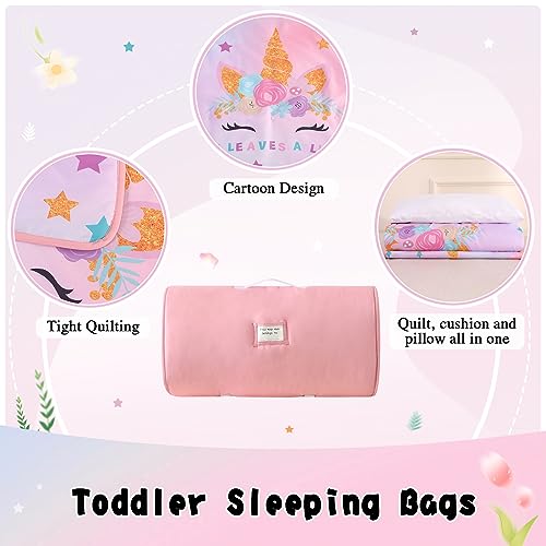 Image of Toddler Nap Mat with Pillow, Large Rolled Unicorn Nap Mat Daycare | Toddler Sleeping Bag, Nap Mats for Daycare, Preschool, Travel Sleeping Bag for Girls, Toddler Nap Mat Sleep Mat for Daycare