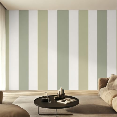 Papier peint rayures vert blanc pour agrandir un mur de salon - 4