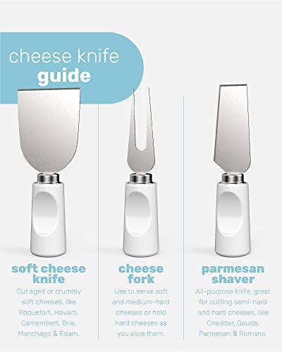 Wamery Cheese Knife Set - 3 Stainless Steel Cheese Knife Set For Charcuterie Board And Small Ceramic Cheese Cutting Board With Magnetic Wooden Holder Portable For Pairing With Wine Meat Fruit #TOP5