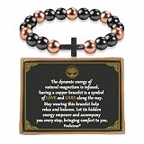 PEALICIOUS Copper Magnetic Bracelet for Men, Copper Bracelet with 3500 Gauss Magnetic Beads Cooper Christian Cross Jewelry Parents Anniversary Pulsera de Cobre Para Hombres Gifts for Catholic Men