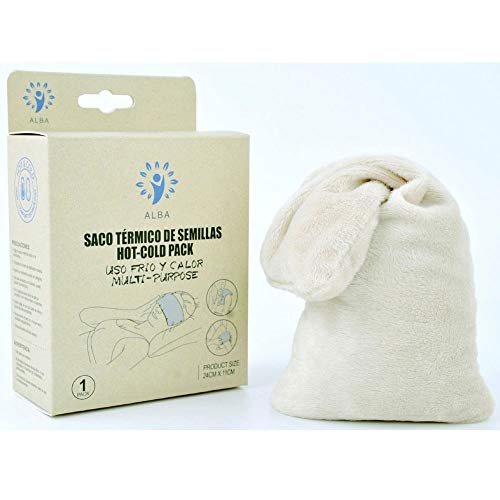 Saco Térmico, Cojín Térmico de Semillas Frío y Calor Pack uso Múltiple Dual. Terciopelo (Color Beige) (24x11cm)