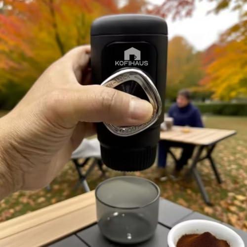 Image of KOFIHAUS Portable Coffee Maker - Compatible with Coffee Capsules & Ground Coffee - Compact Manual Espresso Brewer for Travel, Office & Outdoor Use
