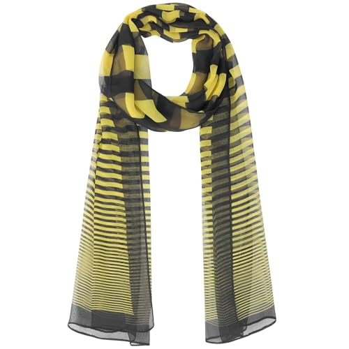 Elerevyo Women's Stripe Vintage Scarf, Long Silky Lightweight Sunscreen Neckerchief Head Wrap Bandanas for Summer One Size Yellow-black