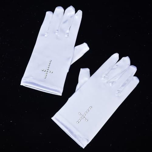 Girl's First Communion Set with Veil, Gloves, Pearl Rosary, Rhinestone Cross4