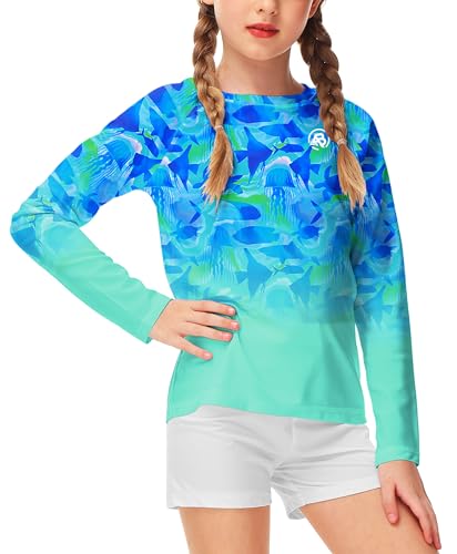 Image of AOBUTE Unisex Kids Rash Guard Long Sleeve SPF 50+ Sun Shirt UV Protection Swim Shirts 3-12 Years