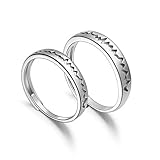 SHEGRACE Par de Anillos de Pareja en Plata de Ley 925 con Grabado Esmerilado y Anillos de Compromiso de Circonio 3A, Ajustables, Regalo para Amantes
