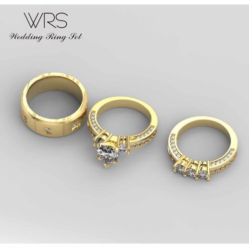 TWO RINGS His Hers Wedding Ring Sets Couples Rings Women's 18k Yellow Gold White CZ Wedding Engagement Ring Bridal Sets & Men's Titanium steel Wedding Band RINGS3