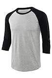 Forestyle Men's Casual Raglan 3/4 Sports Baseball Cotton Jerseys T Shirt Heather Grey/Black 2X-Large