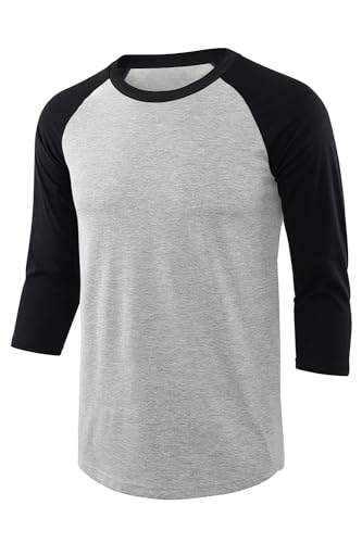 Forestyle Men's Casual Raglan 3/4 Sports Baseball Cotton Jerseys T Shirt Heather Grey/Black 2X-Large