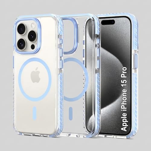 Image of Zapcase Crystal Clear Back case for iPhone 15 Pro | PC Back | TPU Bumper with Inner Rubber Grip | Metal Camera Guard Bezel | Metal Buttons | Scratch Resistant | 2 Layer Edge Protection | Light Blue