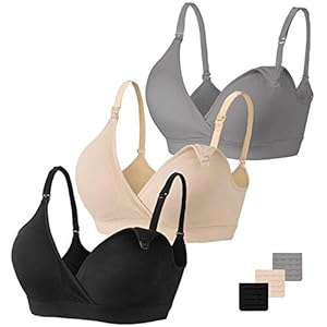 Vinfact Borstvoedingsbeha, 3 stuks, naadloos, zonder beugel, zwangerschapsbeha, V-hals, zwangerschapsbeha met extra beha-verlengingen, borstvoeding en slaap voor vrouwen