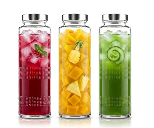 Image of MACHAK Glass Round Transparent Bottle With Leak-Proof Steel Cap | Ideal For Water, Juice, Smoothies & Detox Drinks| 750 Ml (3)