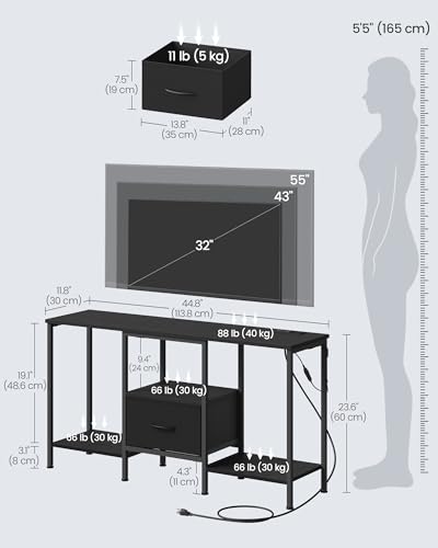 Image of SONGMICS TV Stand for TVs Up to 55 Inches | Entertainment Center, Media Consolefor living room，Fabric Drawer，Ink Black, BELLAH Collection ULGS031B101S