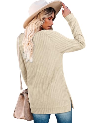 Image of Bofell Long Sleeve Shirts for Women Lightweight Button Decor Tunic Tops Side Split