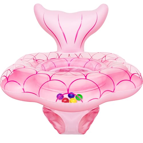 25.6' Extra-Wide Baby Pool Float for 6-36 Months, Anti-Flip Safety Mermaid Toddler Swimming Float, Inflatable Swim Trainer, Infant Swim Floats,...