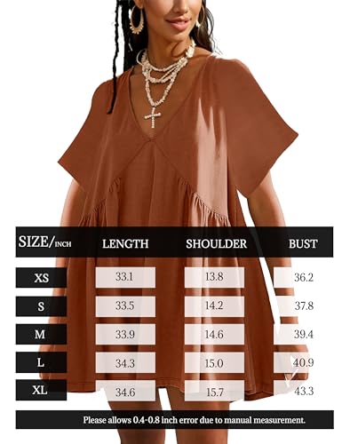 Image of Gozoloma Women Summer Short Sleeve Mini Dress Casual Loose V Neck Flowy Sundress Vacation Tshirt Sun Dress with Pockets
