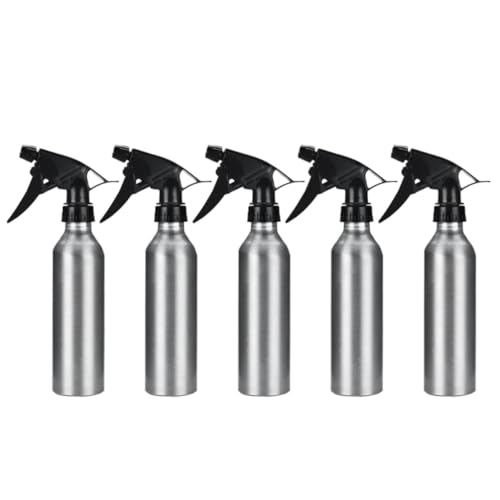 Genérico Botella de Spray Pulverizador de Aluminio 250ml, Set de 5 Unidades, Color Plateado, Recargable y Multifuncional para Uso Cosmético y Personal